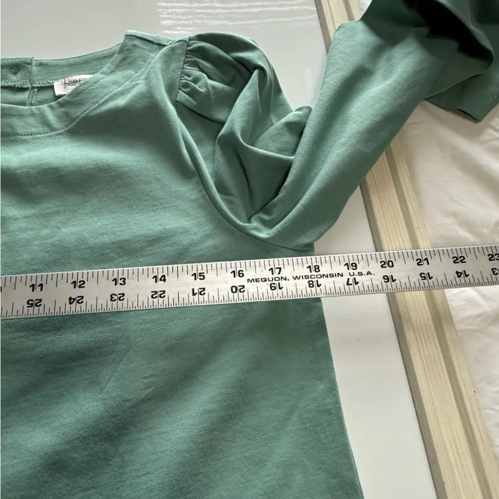 J Crew | 100% Cotton Green Puff-sleeve Button-Back Top | Size Small